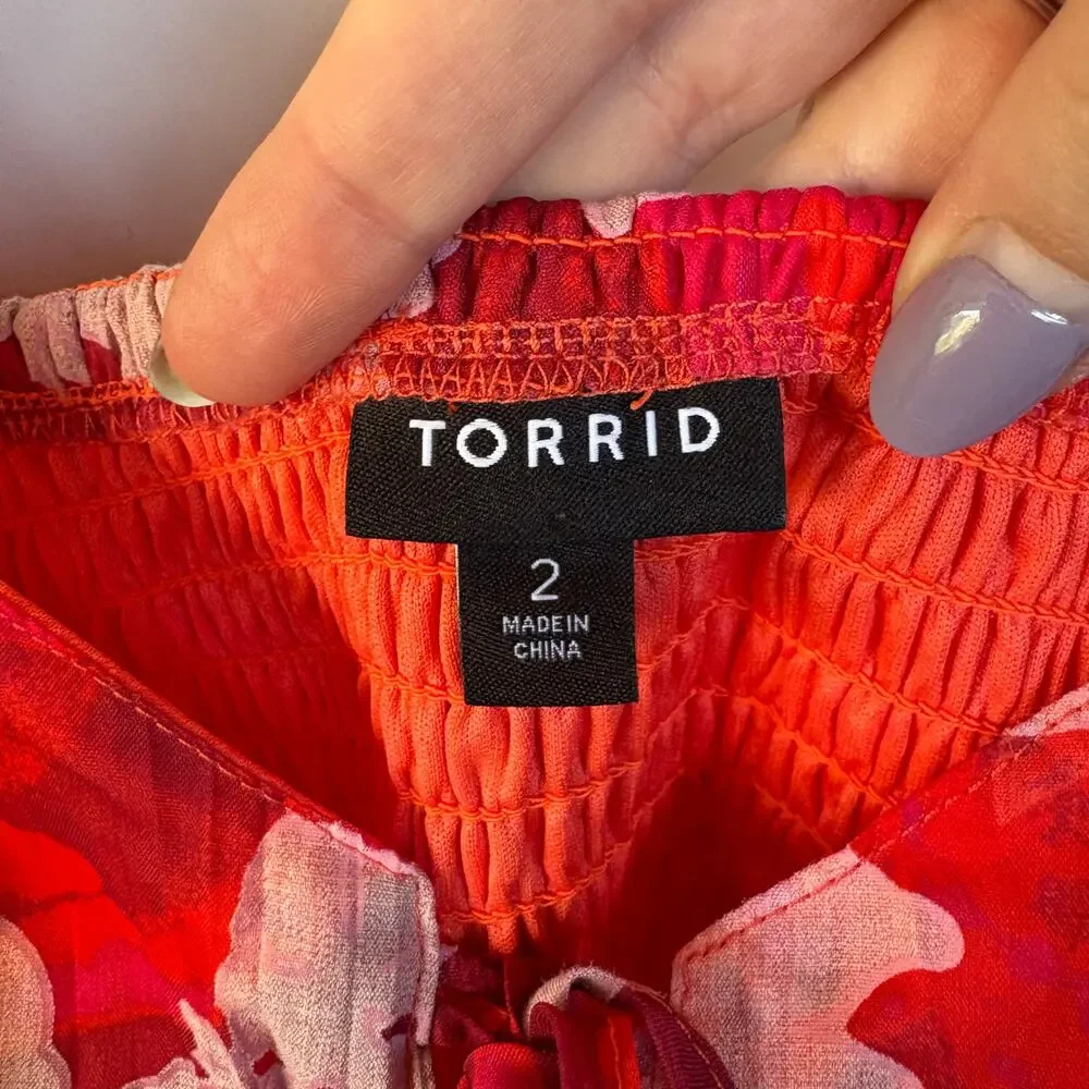 Torrid Milkmaid Maxi Dress Colorful Smocked Sundress Red Floral Vacation 2X